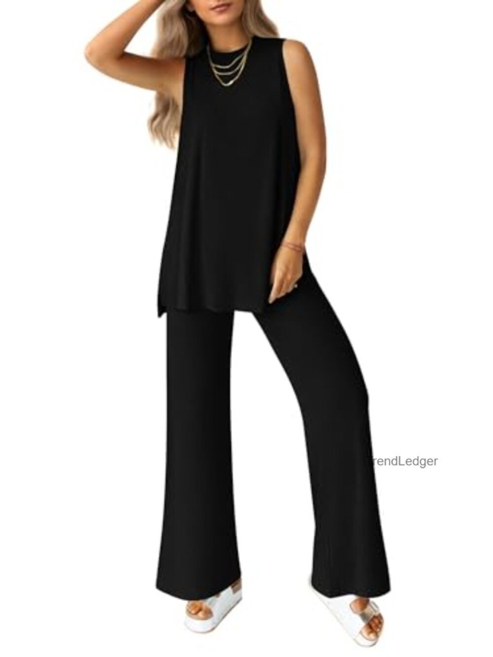 2 Piece Lounge Sets for Women Travel Outfits Sleeveless Wide Leg